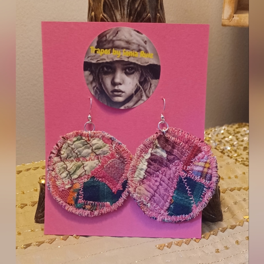Handcrafted Pink Patchwork Earrings